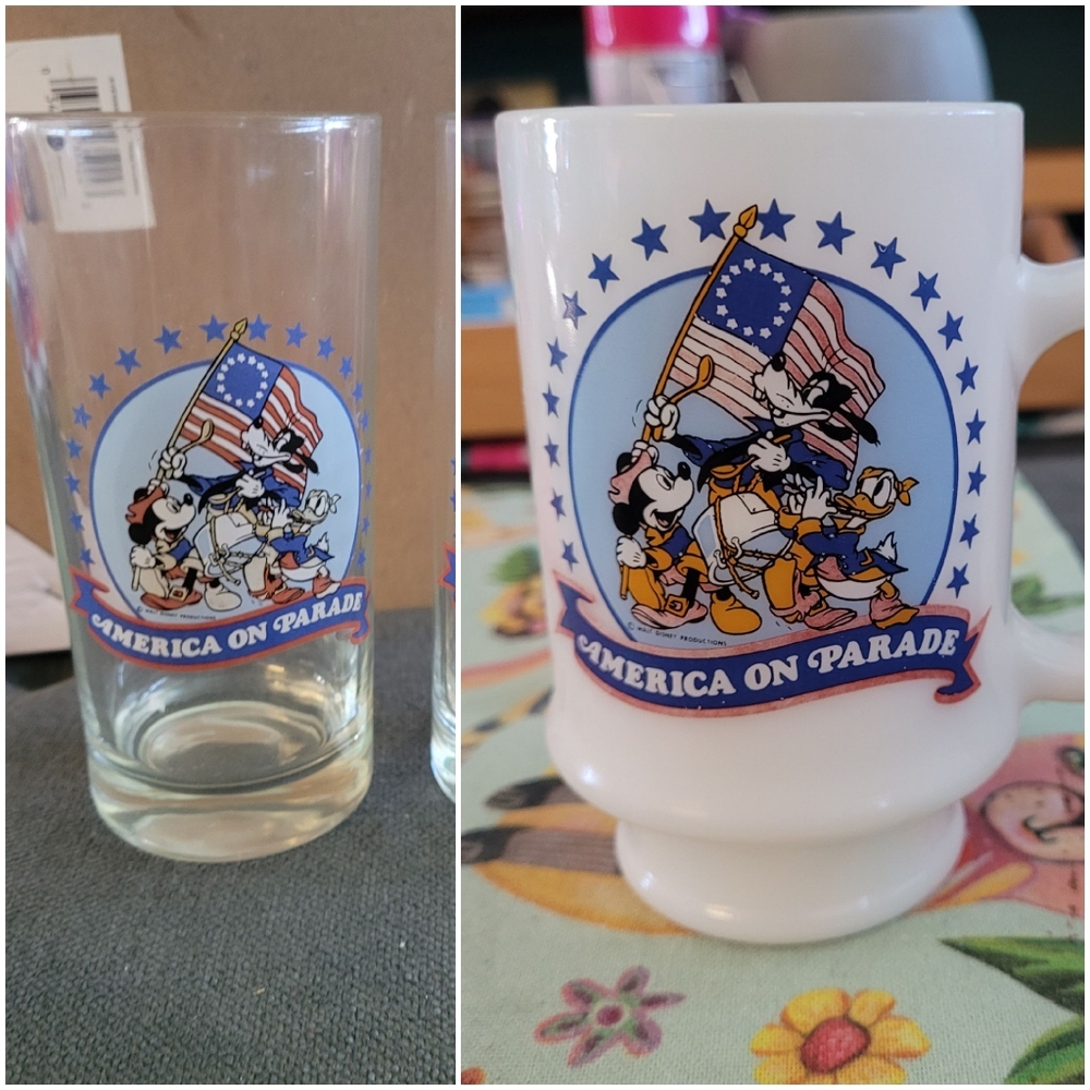 Set Of 3 Vintage Disney 1976 America On Parade 2 Glasses And 1 Mug
